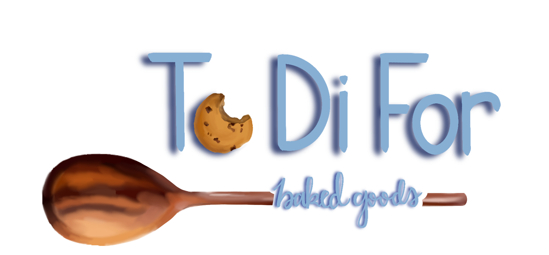 A cookie is being held by a wooden spoon.