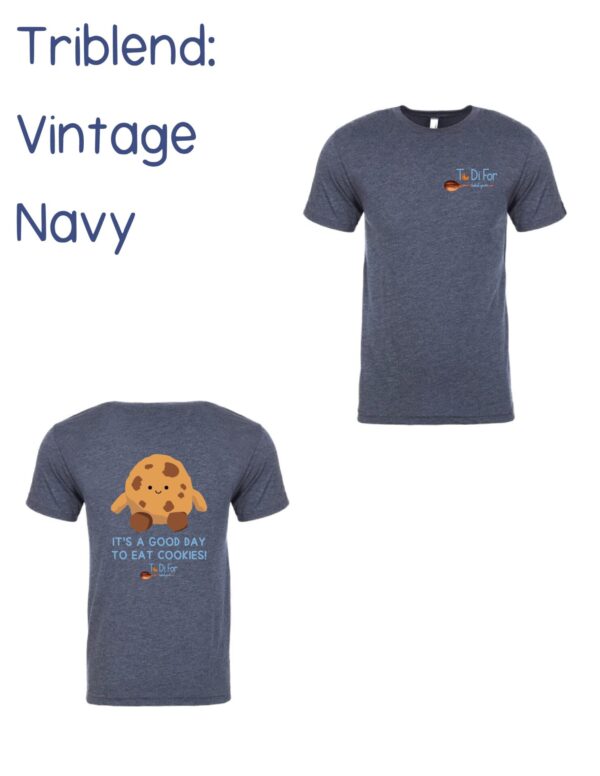 A navy t-shirt with an image of a cookie.