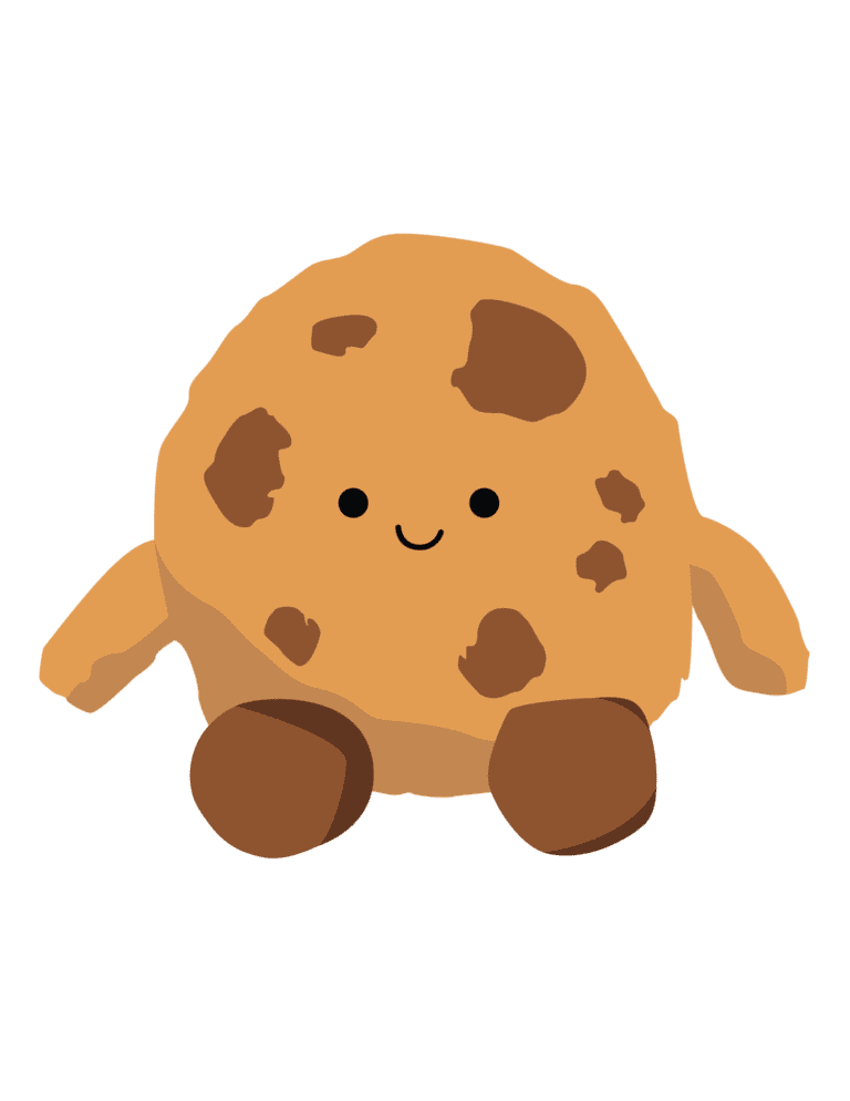 A cookie is sitting on the ground with its legs crossed.