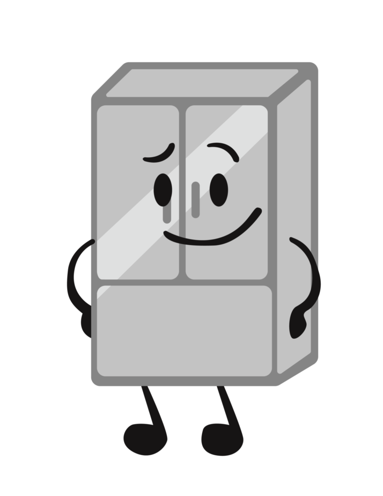 A cartoon of a refrigerator with two doors.