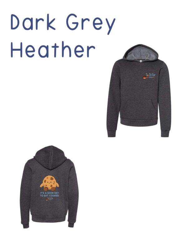 A dark grey hoodie with the words " heather " on it.