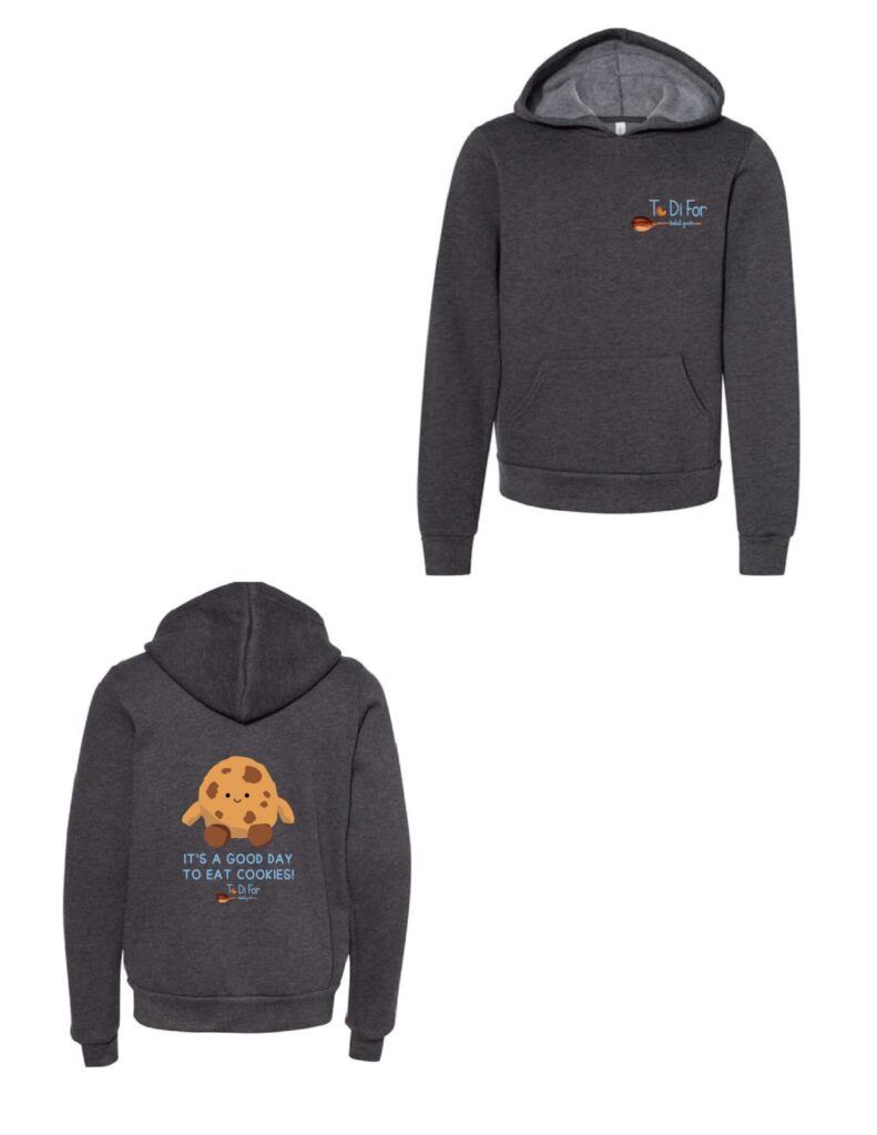 Two different views of a hoodie with the logo on it.