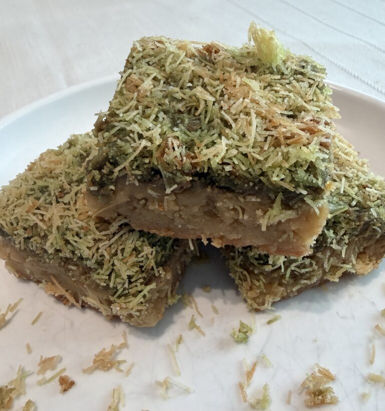 Dubai Blondies with pecan cream and toasted kataifi